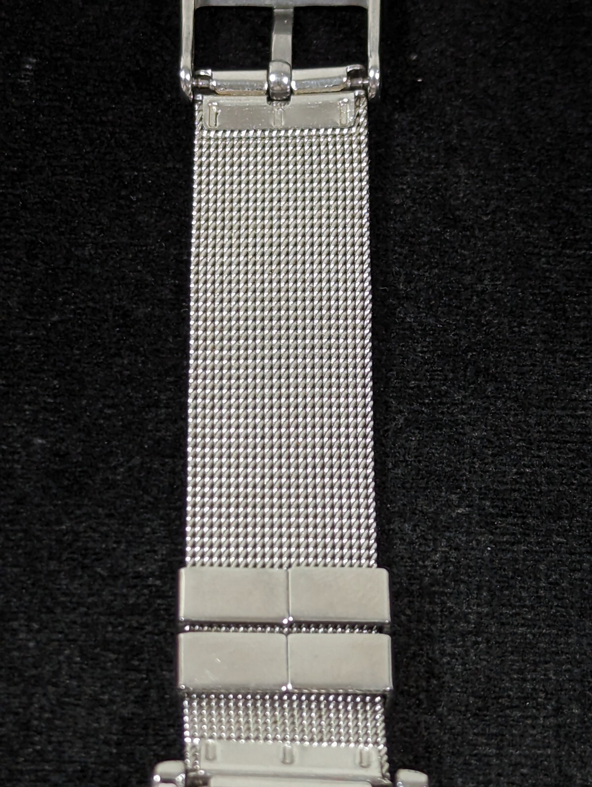 Silver Tone Pearlized Face Crystal Bezel Stainless Steel Mesh Style Band Watch