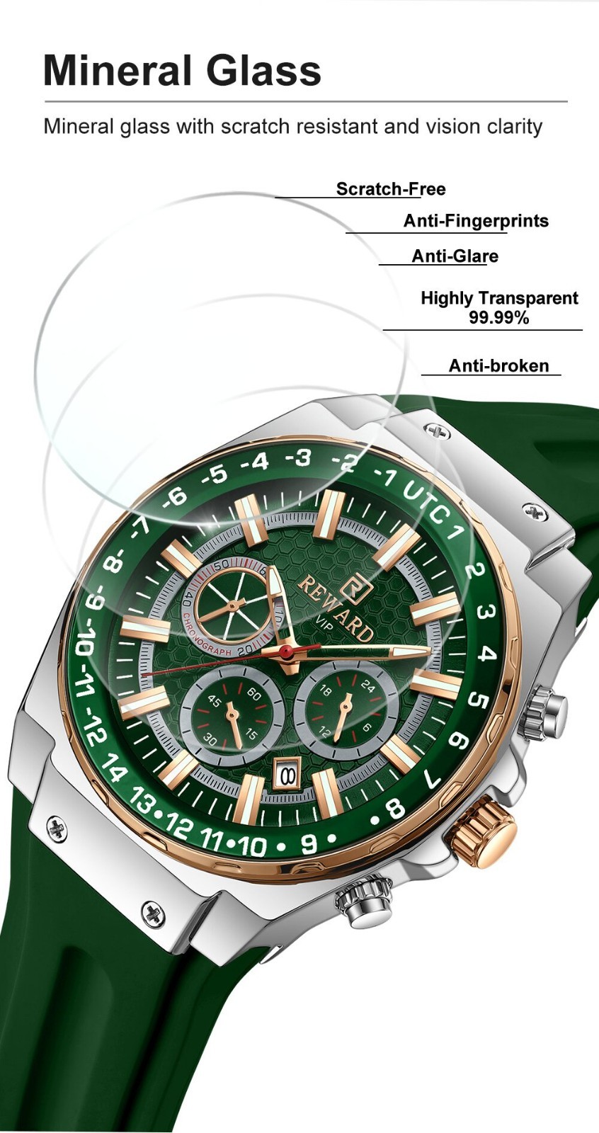 REWARD Men’s Business Luminous Multifunction Chronograph Calendar Quartz Watch