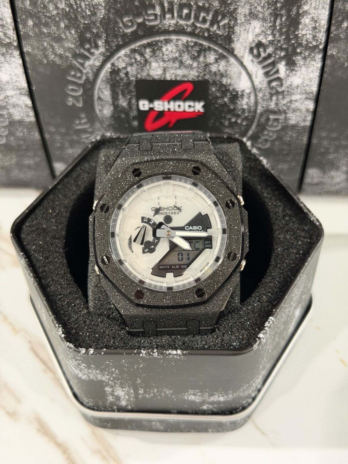 Casio GA-2100 G-Shock Watch – Sandblasted Black Frosted – White Dial
