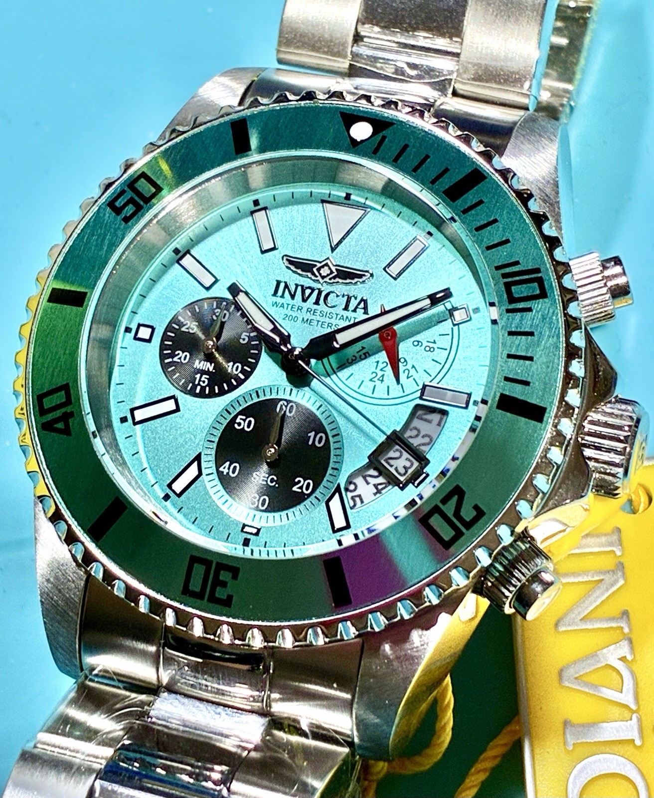 INVICTA PRO DIVER 44MM CHRONOGRAPH DATE TURQUOISE SUNBURST MULTIDIAL WATCH NEW!
