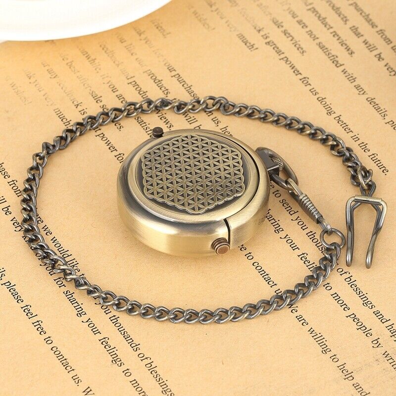 Bronze Vintage Style Men Skeleton Hand Winding Mechanical Pocket Watch FOB Chain