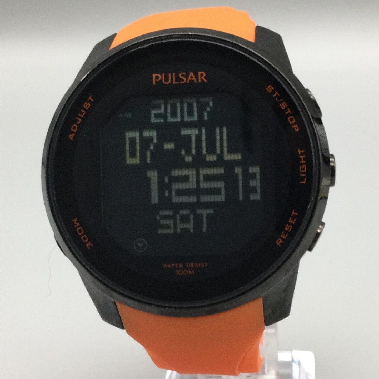 Pulsar W861-X006 Mens Watch 47mm Digital Black Orange Rubber New Battery