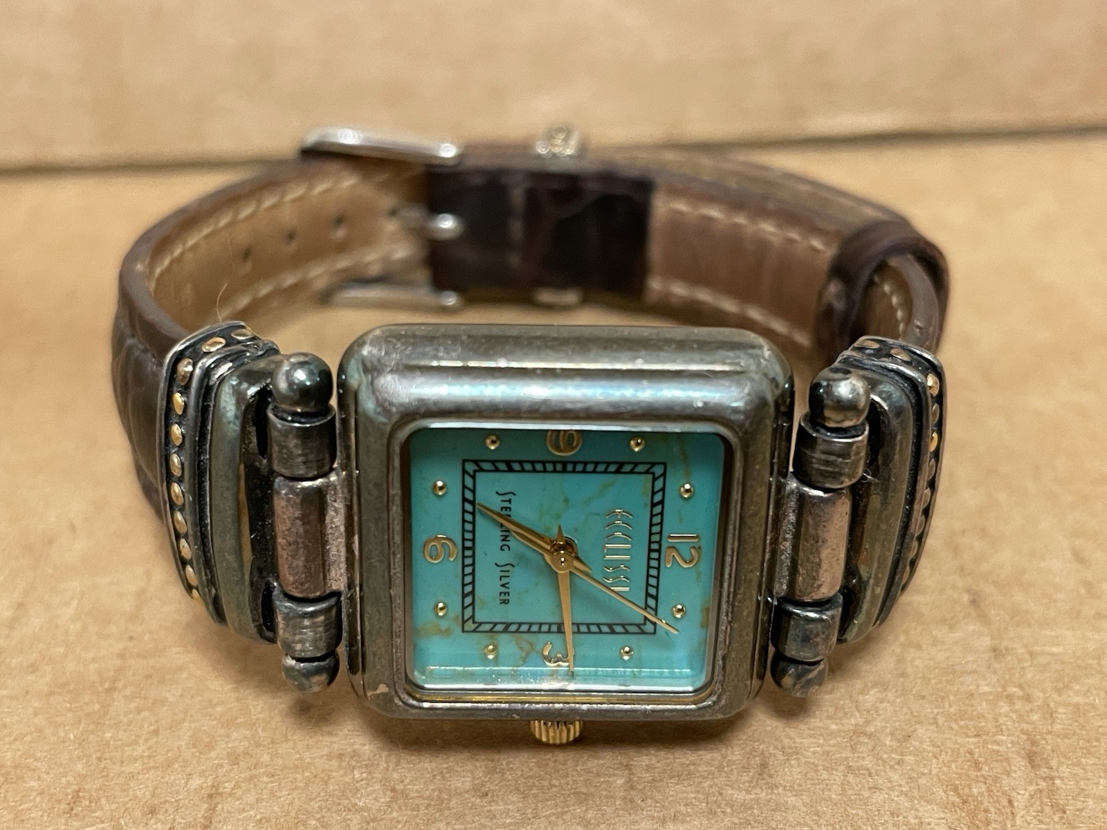 ECCLISSI Sterling Silver 925 Ladies Quartz Wrist Watch Turquoise Face 22490