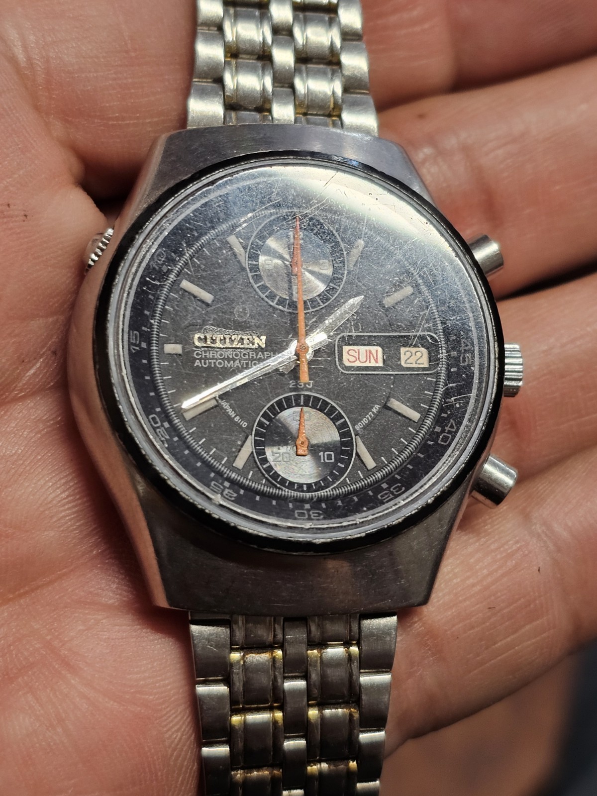 Vintage Citizen Flyback 67-9119 Chronograph Automatic 23J Black Dial Men’s Watch