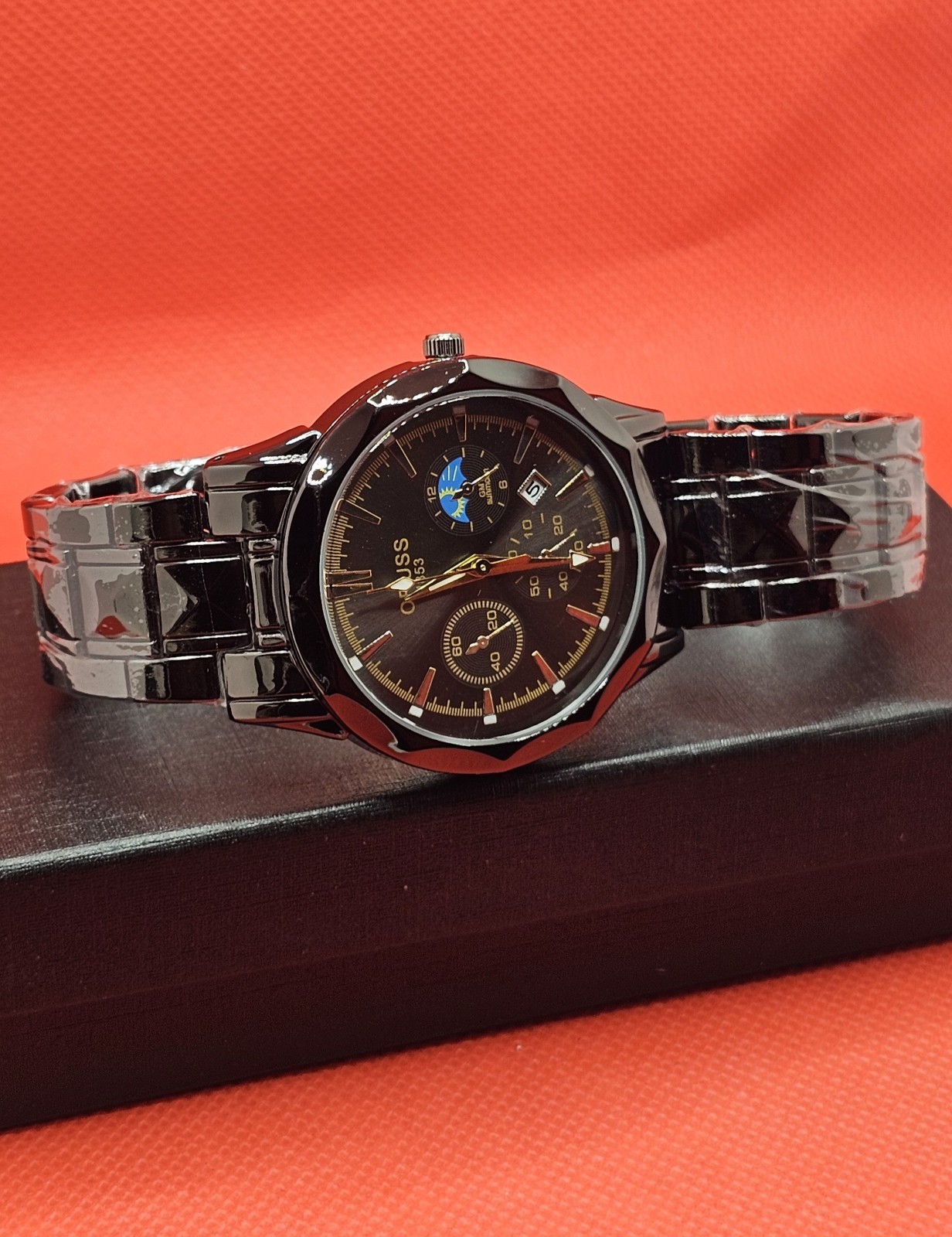 ORUSS 1853 Men’s Black Chronograph Style Watch 42mm Date Display Bracelet
