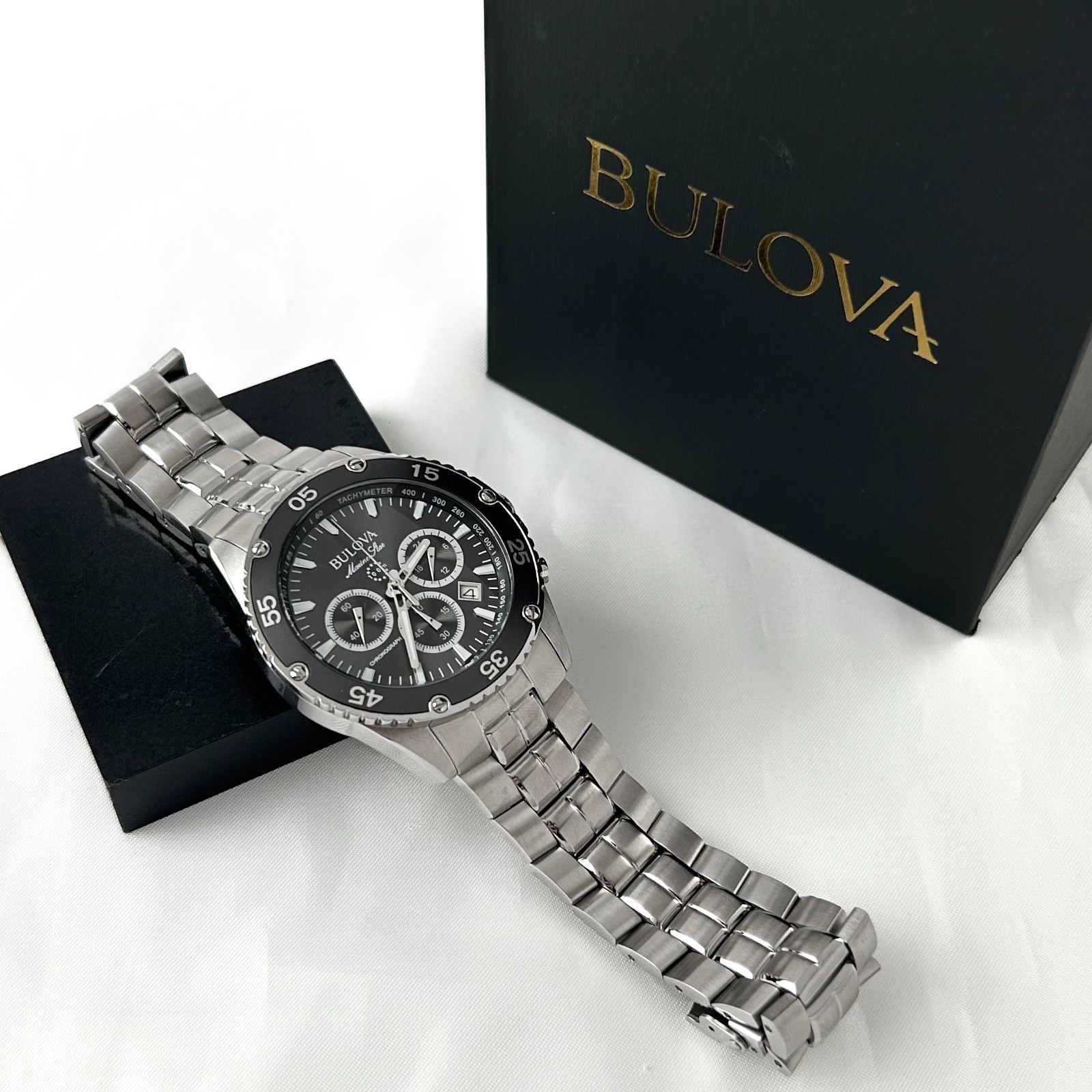 Bulova 98B401 Marine Star Classic Men’s Black Dial Quartz Chronograph Watch