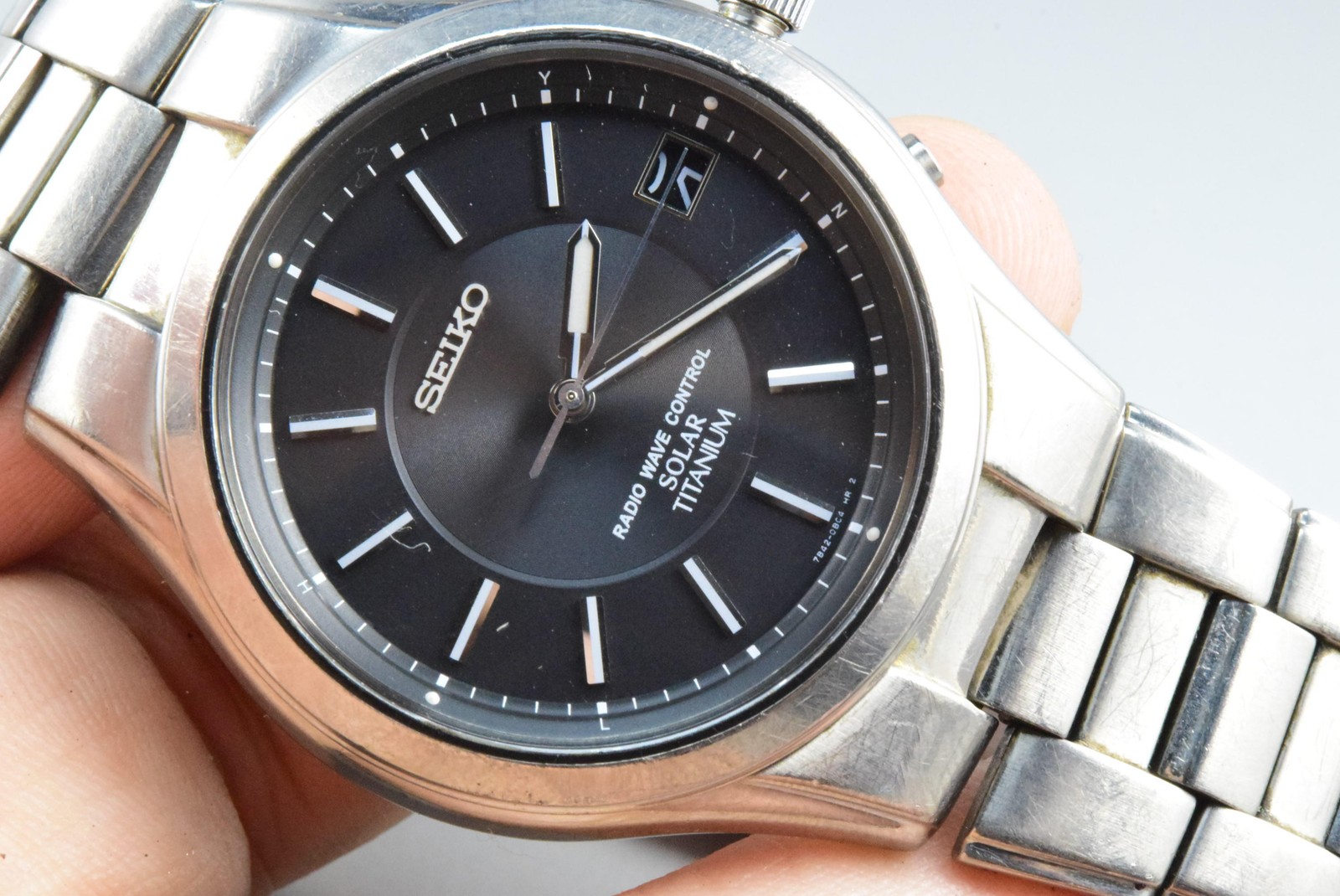 Vintage watch Seiko Solar Titanium 7B42-0AN0 Black Men Quartz Round 42mm