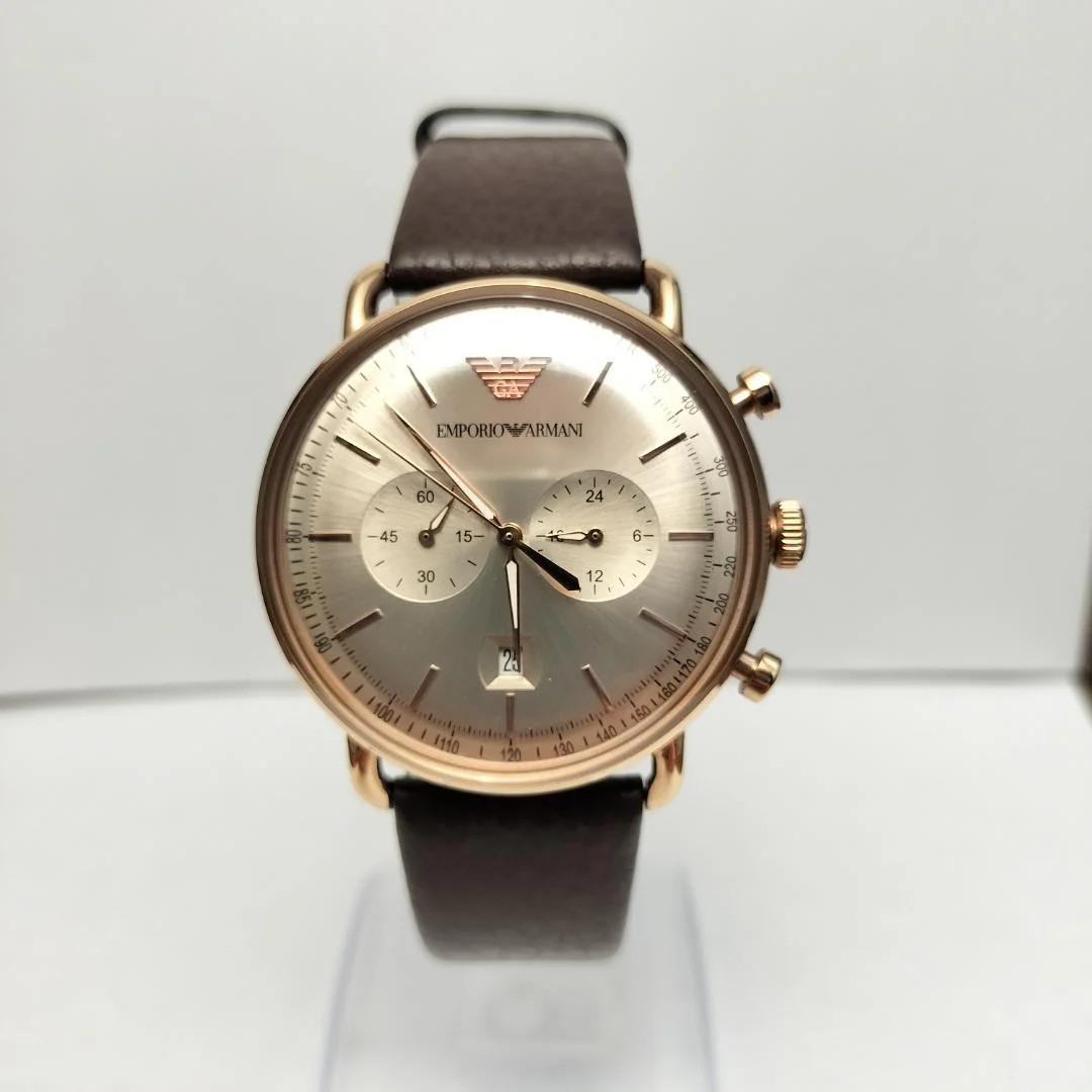 Emporio Armani AR-11106 Mens Quartz Chronograph Pink Gold Brown Dial