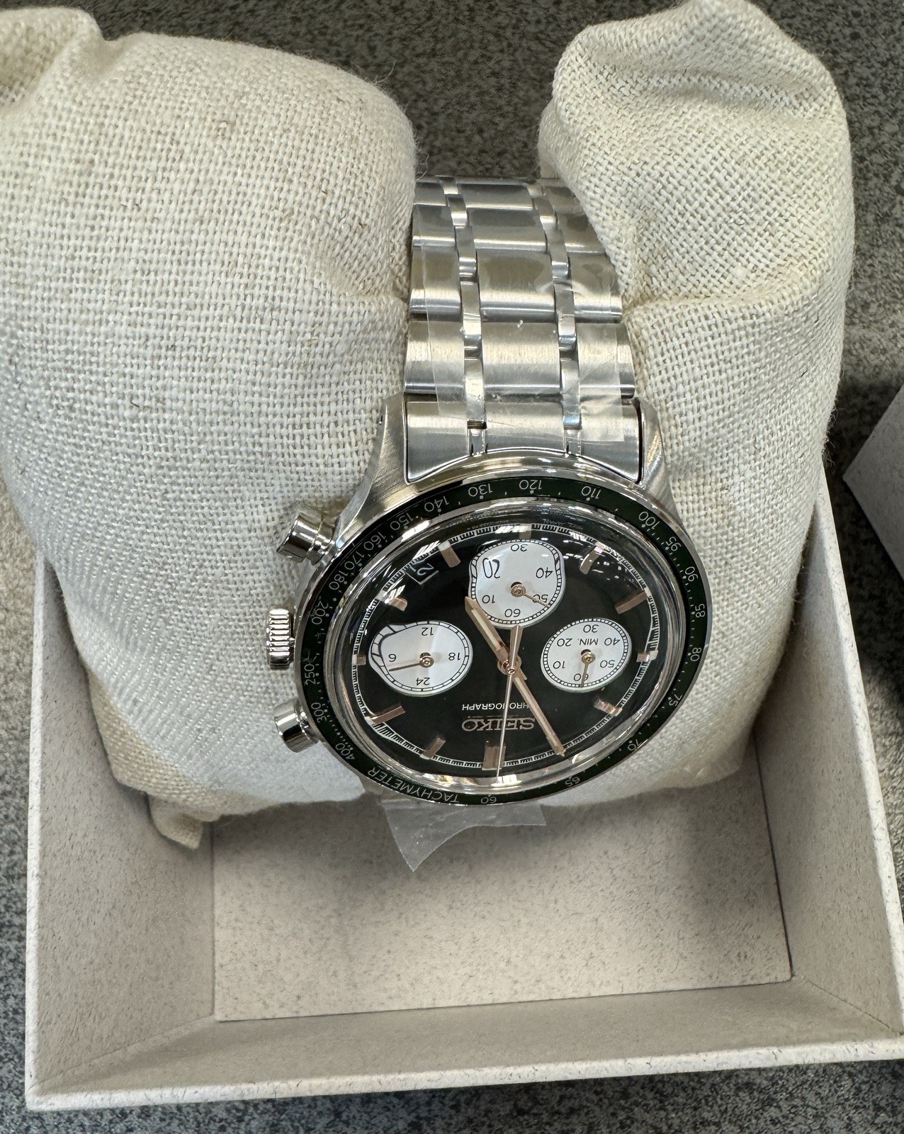 SEIKO Chronograph Quartz Light Green Dial Watch SSB481 Stainless Steel New