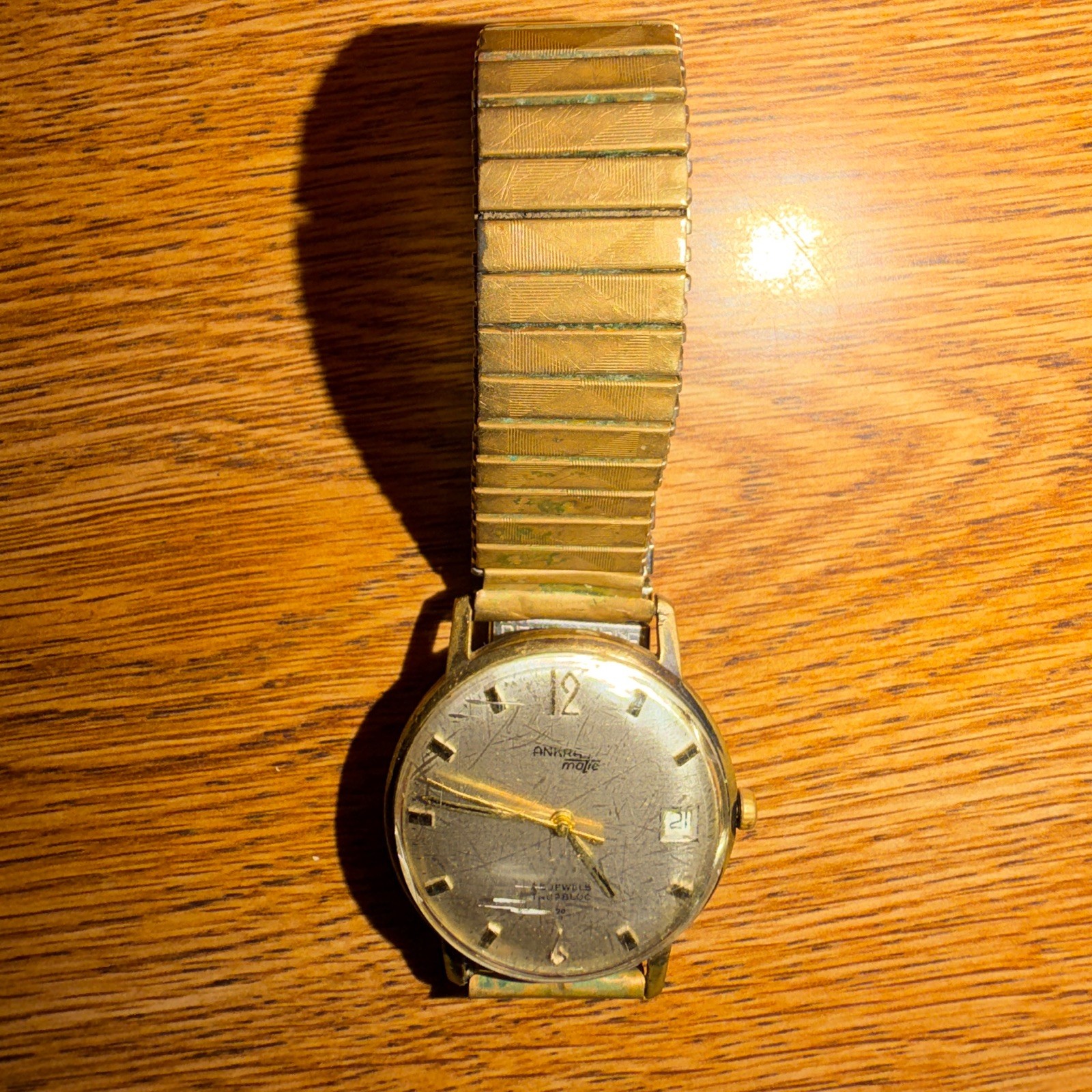 Ankra Matic Vintage Men’s Automatic Watch Date Incabloc Silver Dial Gold