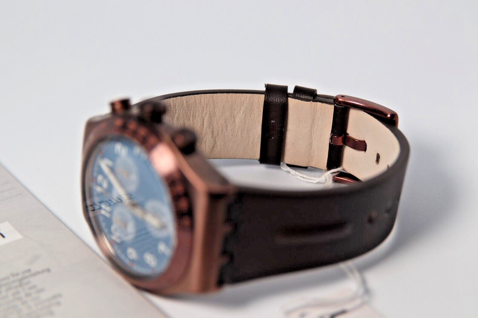 SWATCH+IRONY NEW CHRONO YVC100 BACK TO COPPER 43MM NEW BLUE GRAY DIAL GLOW