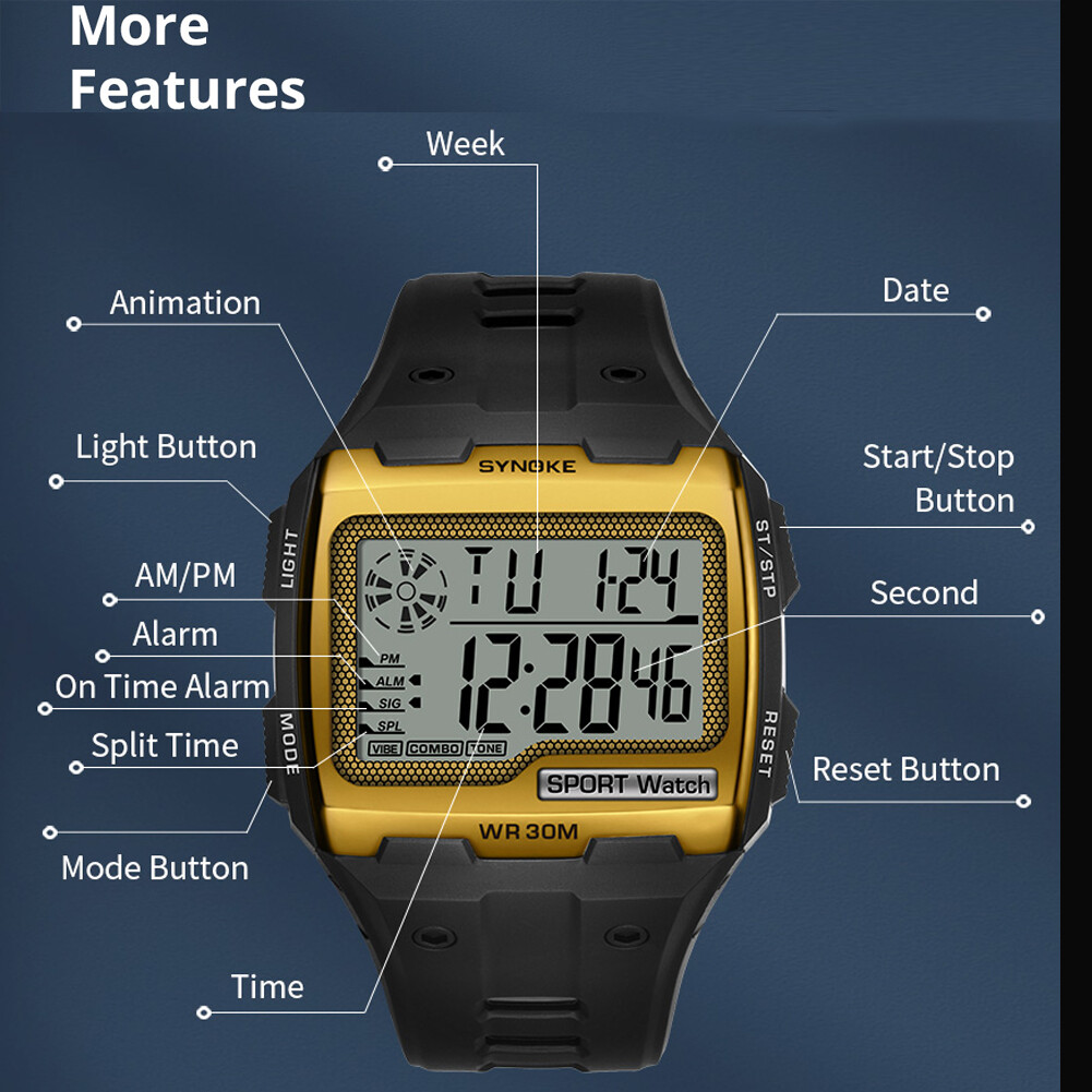 Men’s Waterproof Watch Military Tactical LED Backlight Display Sports Wristwatch