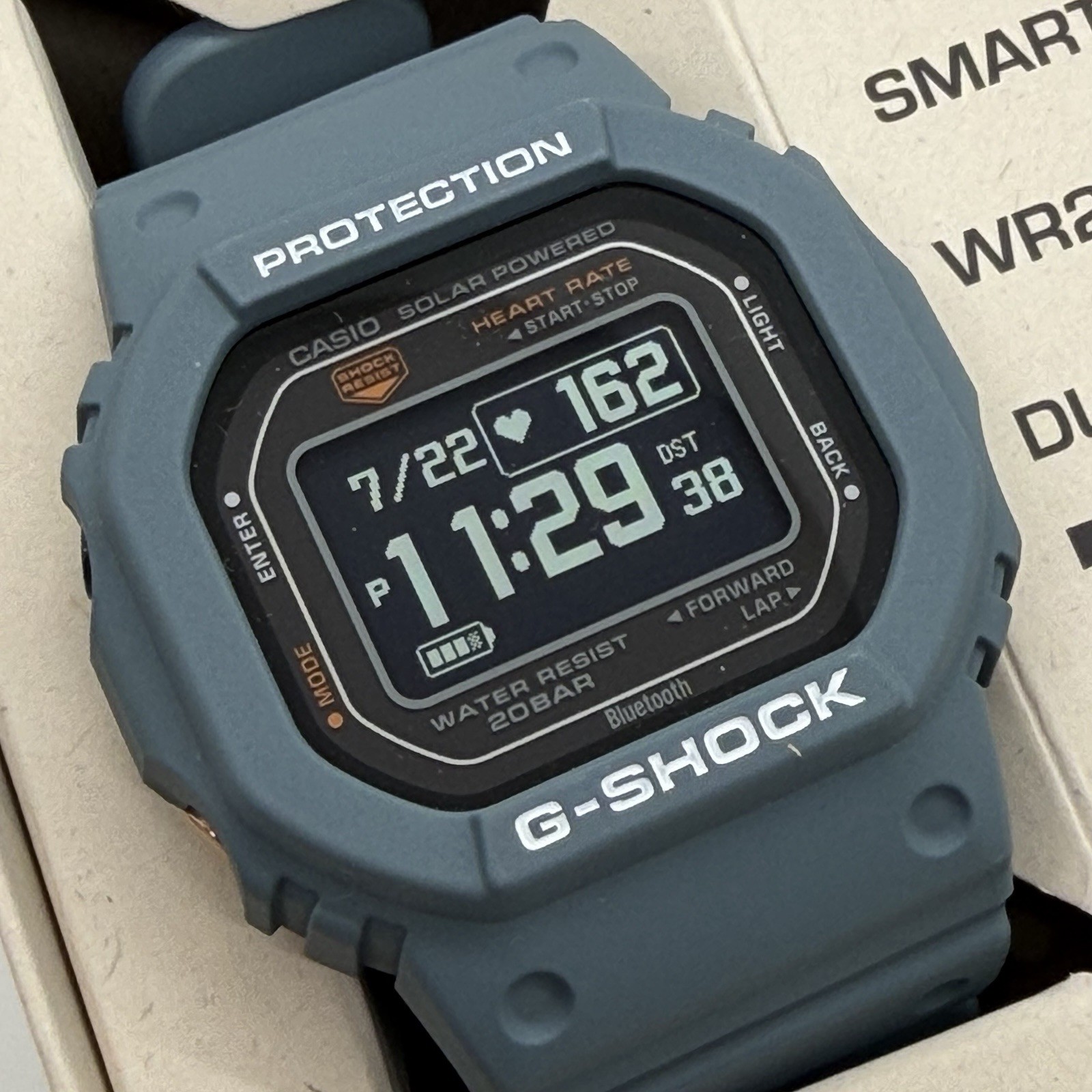 Casio G-Shock DWH5600-2 Blue Gray Move Heart Rate Monitor Solar Activity NIB