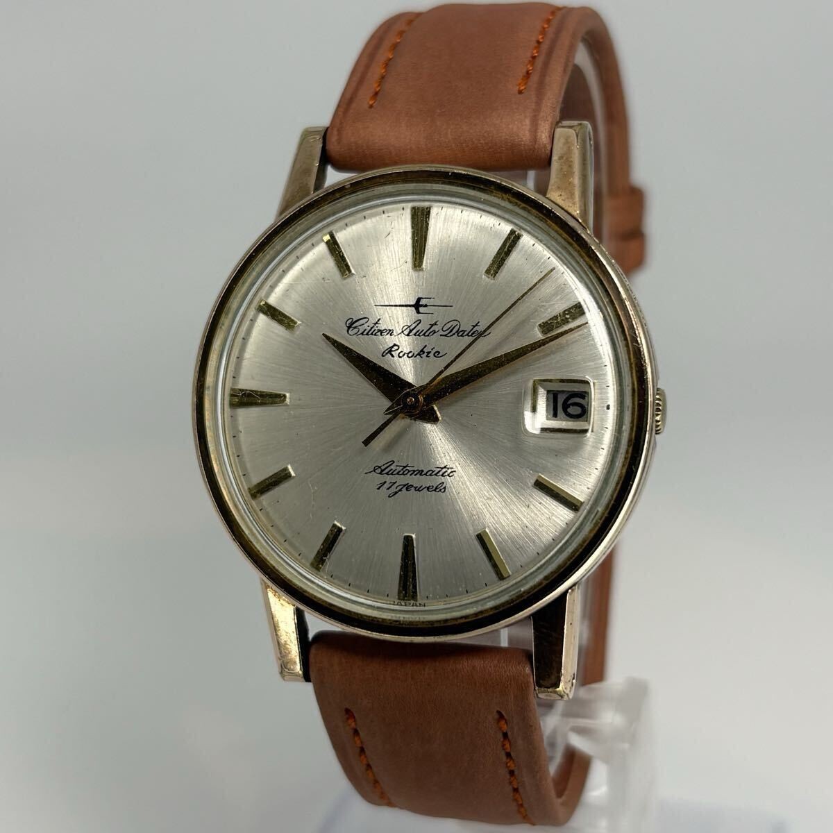 CITIZEN Auto Data 1960s Automatic Watch New Belt Vintage Antique Date Working