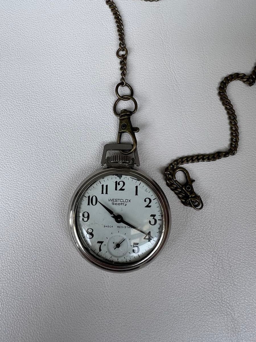 WESTCLOX Scotty Pocket Watch Hand Winding Small Seconds Chain Vintage USA
