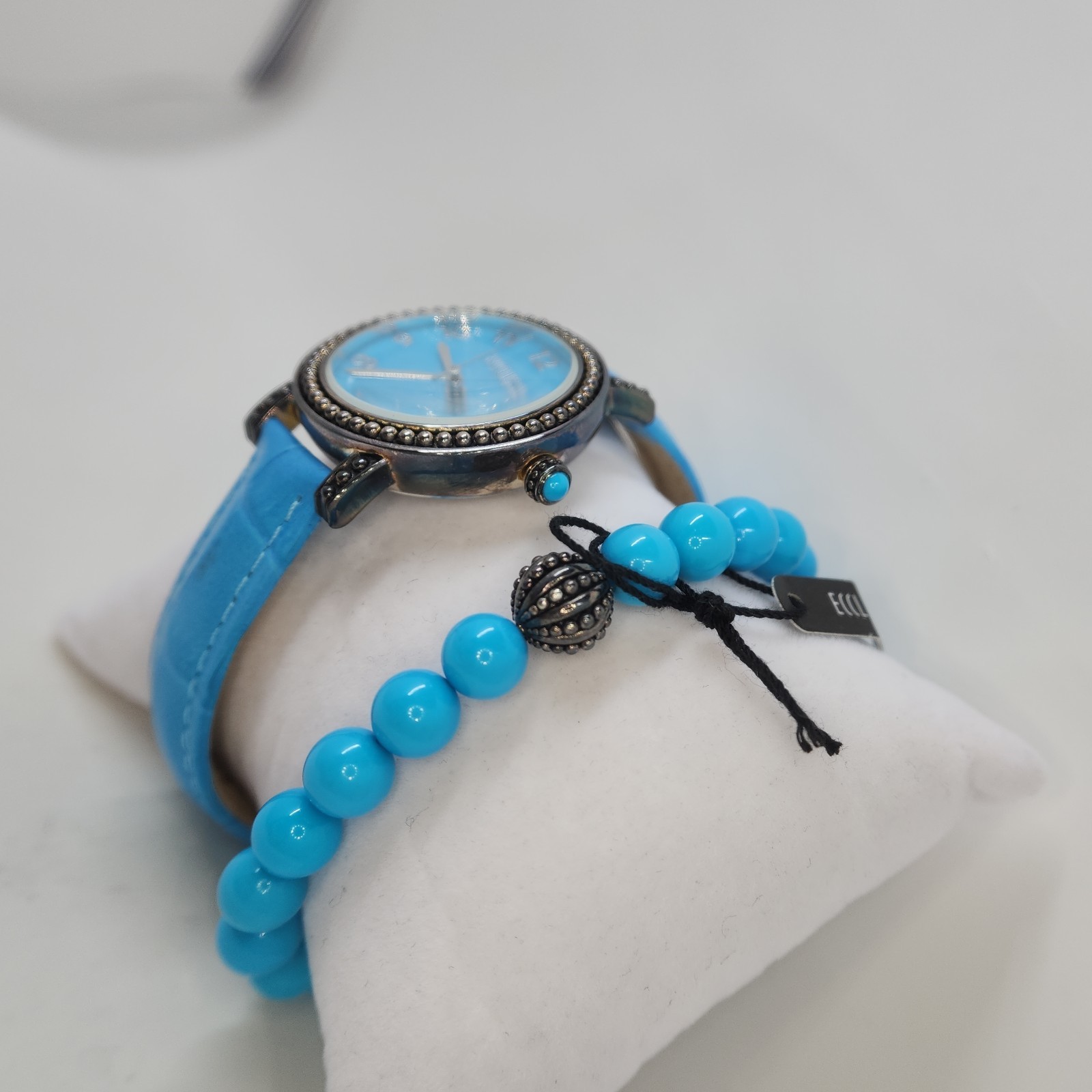 Ecclissi Turquoise Gemstone Leather Watch w/ Stretch Bracelet, Average NO BOX