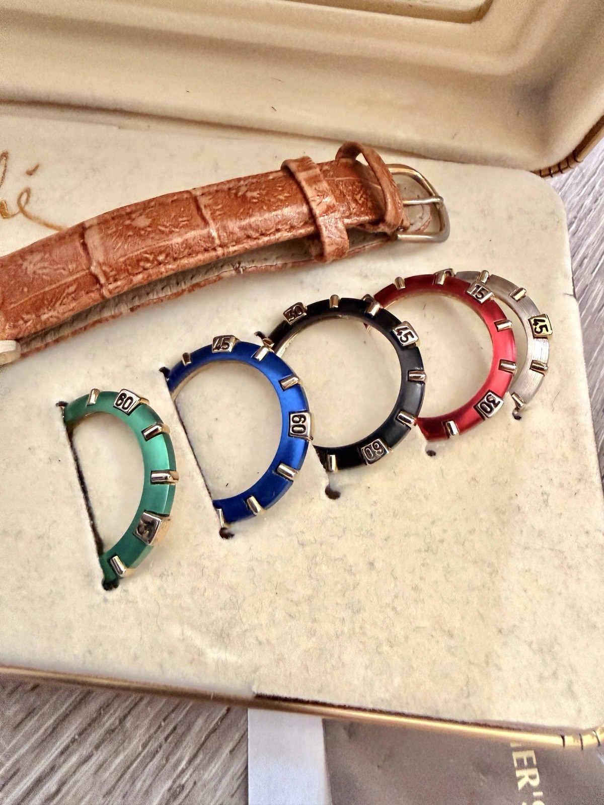 Cache Brown Leather Strap Watch With Bezel Faceplate