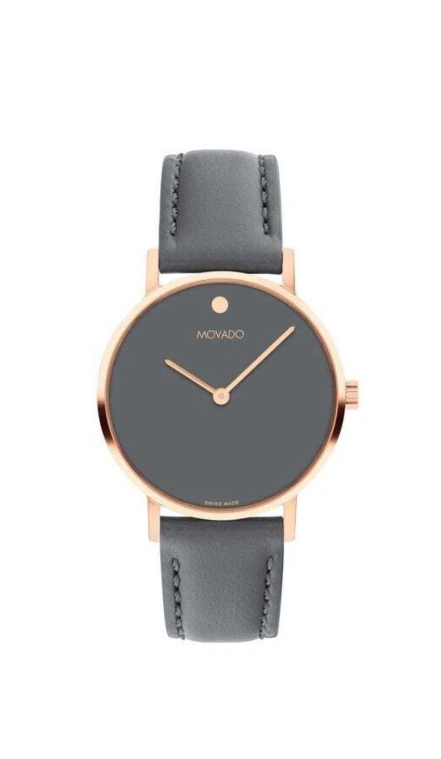 Brand New Movado Signature Women’s Rose Gold Dial Leather Strap Watch 0607902