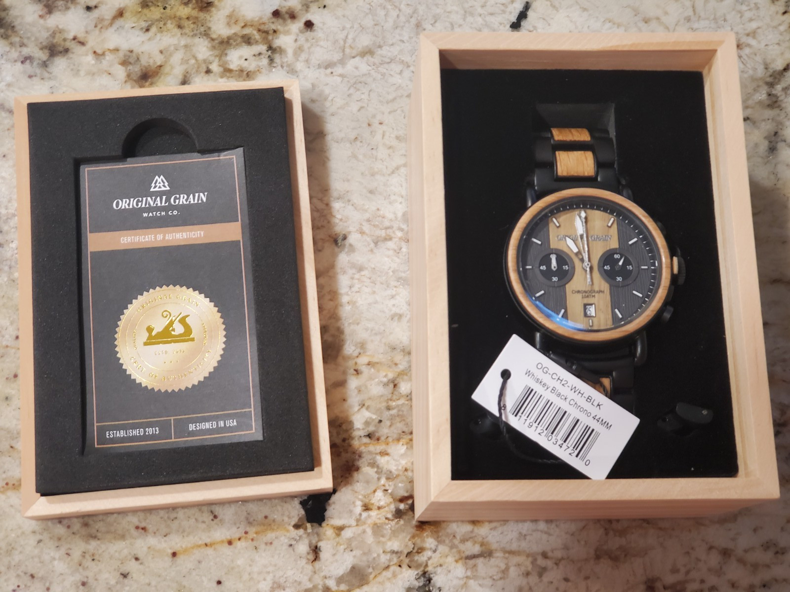 MINT!!! Original Grain Chrono Whiskey Black 44mm MSRP $299 SMOKIN DEAL!!!!