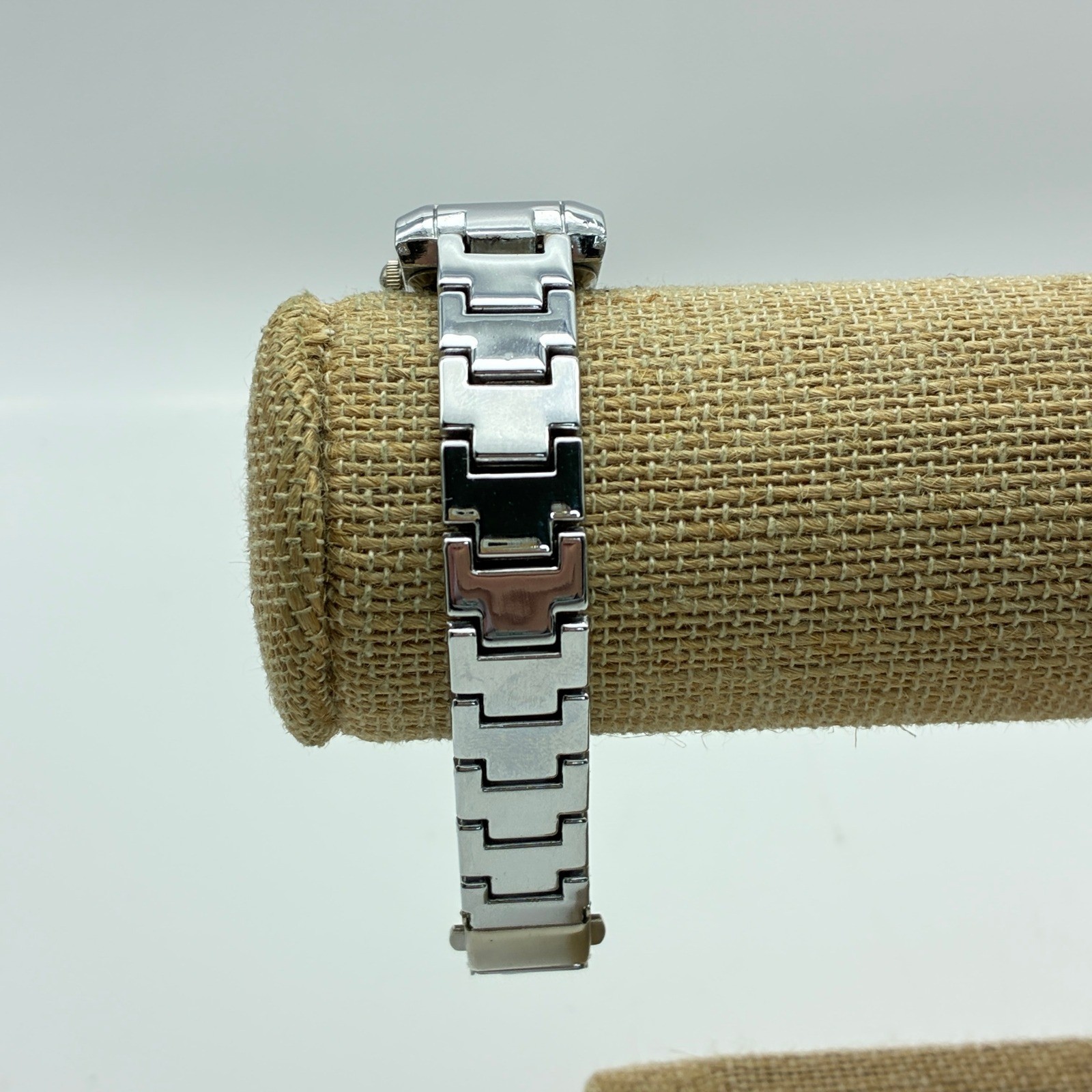 Stainless Steel Quartz Watch Silver Tone Rectangular New Battery Runs
