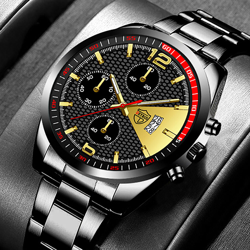 DEYROS Fashion Men Stainless Steel Wrist Watches Casual Date Analog Quartz Watch