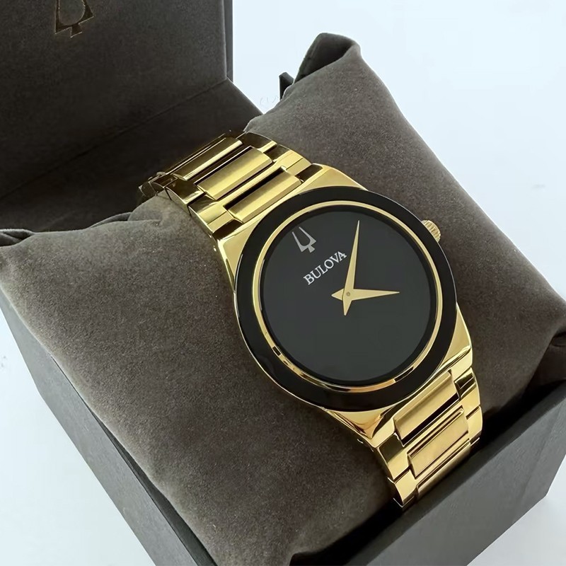 Bulova Modern Millennia Black Dial Men 97A183 Quartz Watch 41mm Gold Stainless