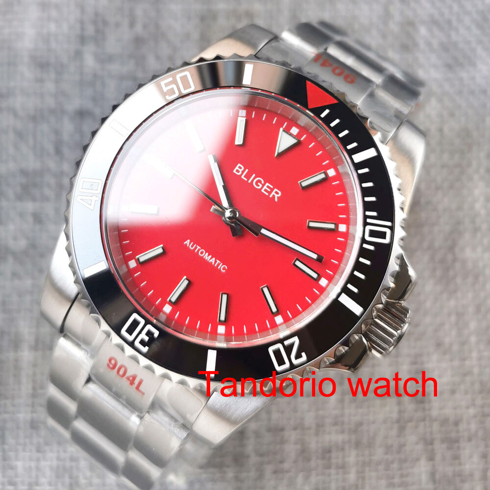 Bliger 40MM Black White Green Red Dial Men’s Watch Ceramic Bezel Luminous NH35
