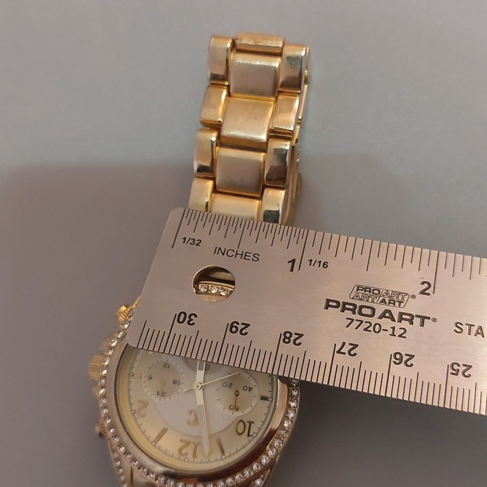 Charming Charlie Crystal Embellished Gold Tone Link Wrist Watch Foldover Clasp