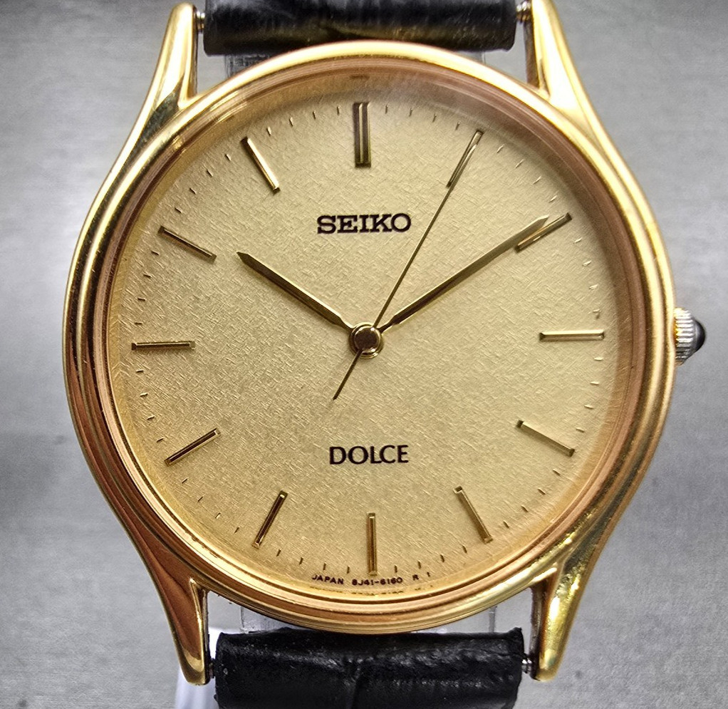 Seiko Dolce Watch Men 31mm Champagne Dial Gold Tone Round 8J41-6100 New Battery