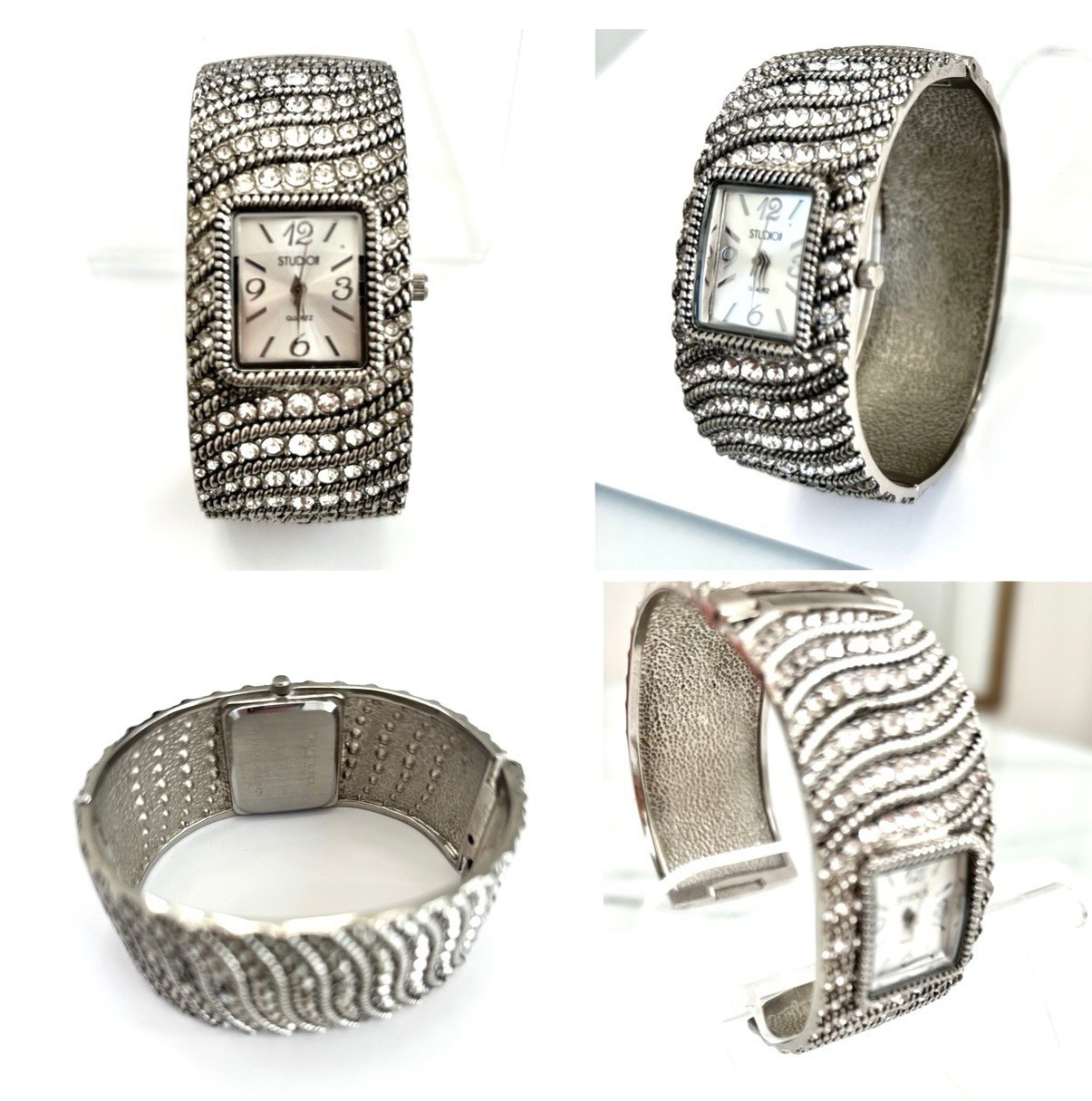 Vintage Studio Bangle Rhinestone Wristwatch – needs battery