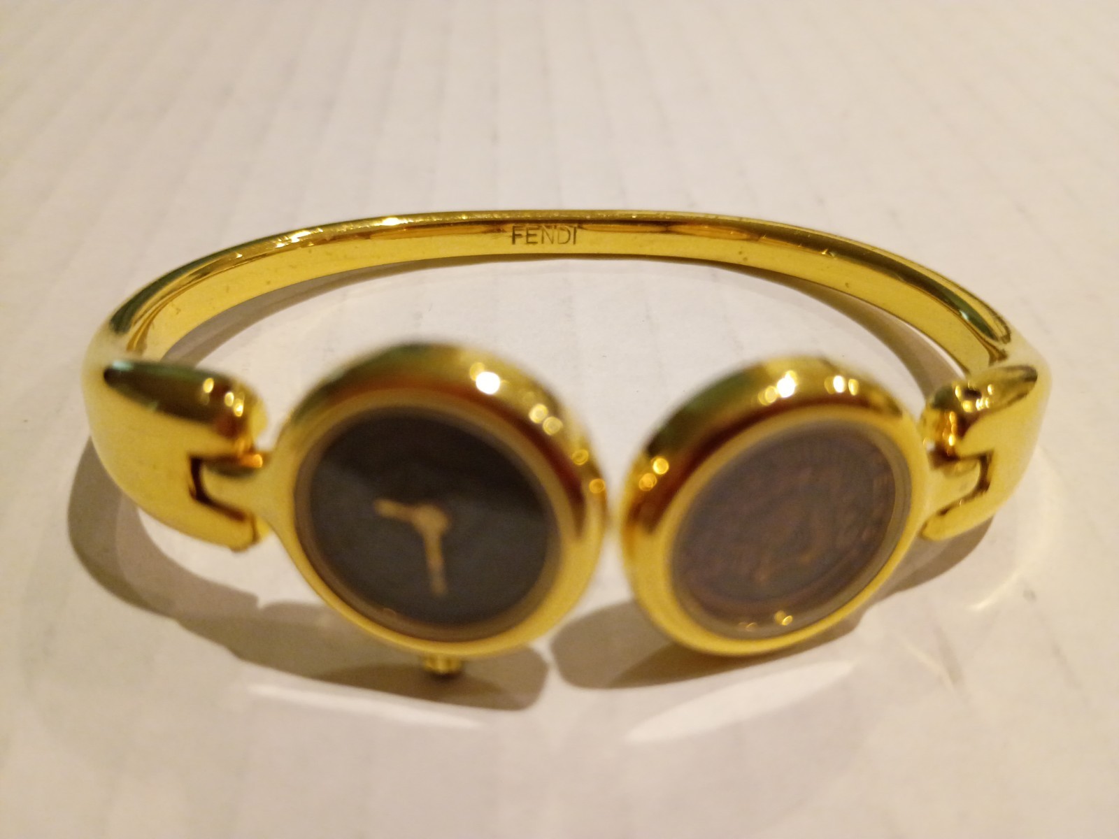 Fendi 1925 Double Greek Roman Face Bangle Bracelet Watch Coin Motif Vintage