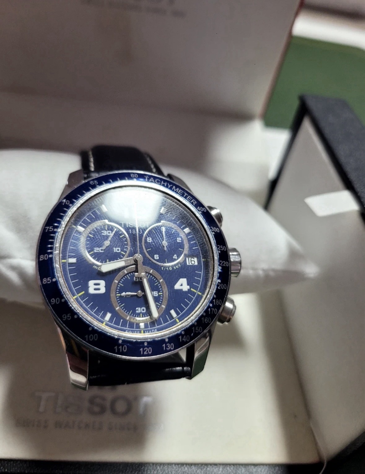 Tissot PRC 200 Chronograph Blue Dial Men’s Watch – Leather Strap, New Battery