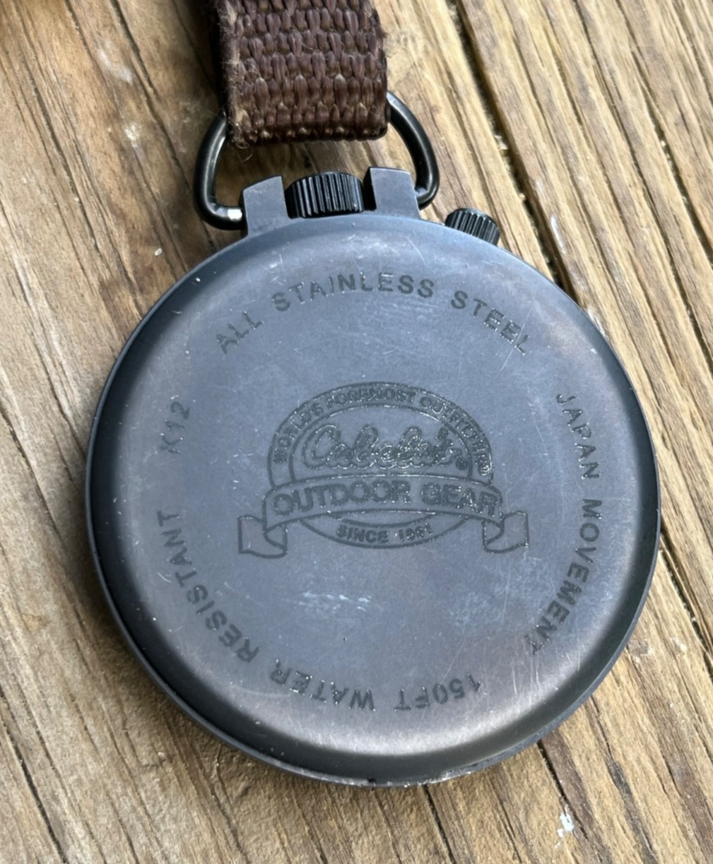VTG Cabela’s Pocket Watch Brown Leather Case Japan Movement Outdoor Gear Field