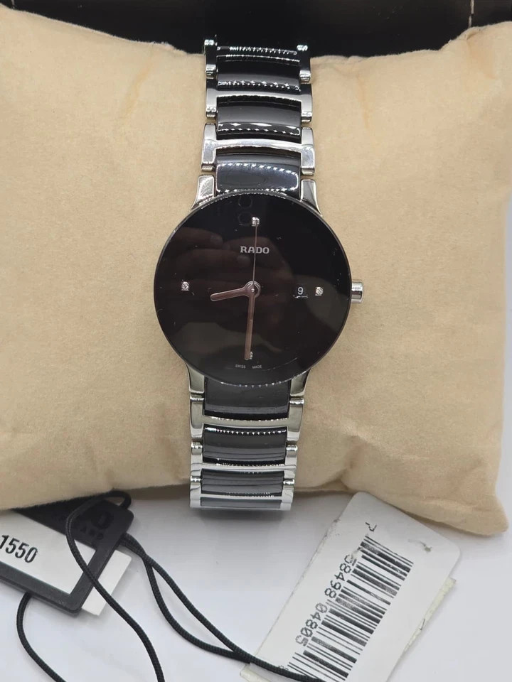 Rado Centrix Diamond Dial Swiss Quartz Ceramic Watch Sapphire Women Silver MOP