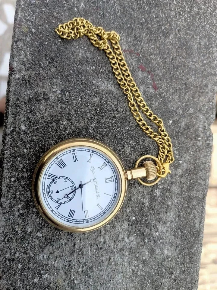 Antique Engraved Brass Elgin Pocket watch W/ Chain Vintage Gift for everyone