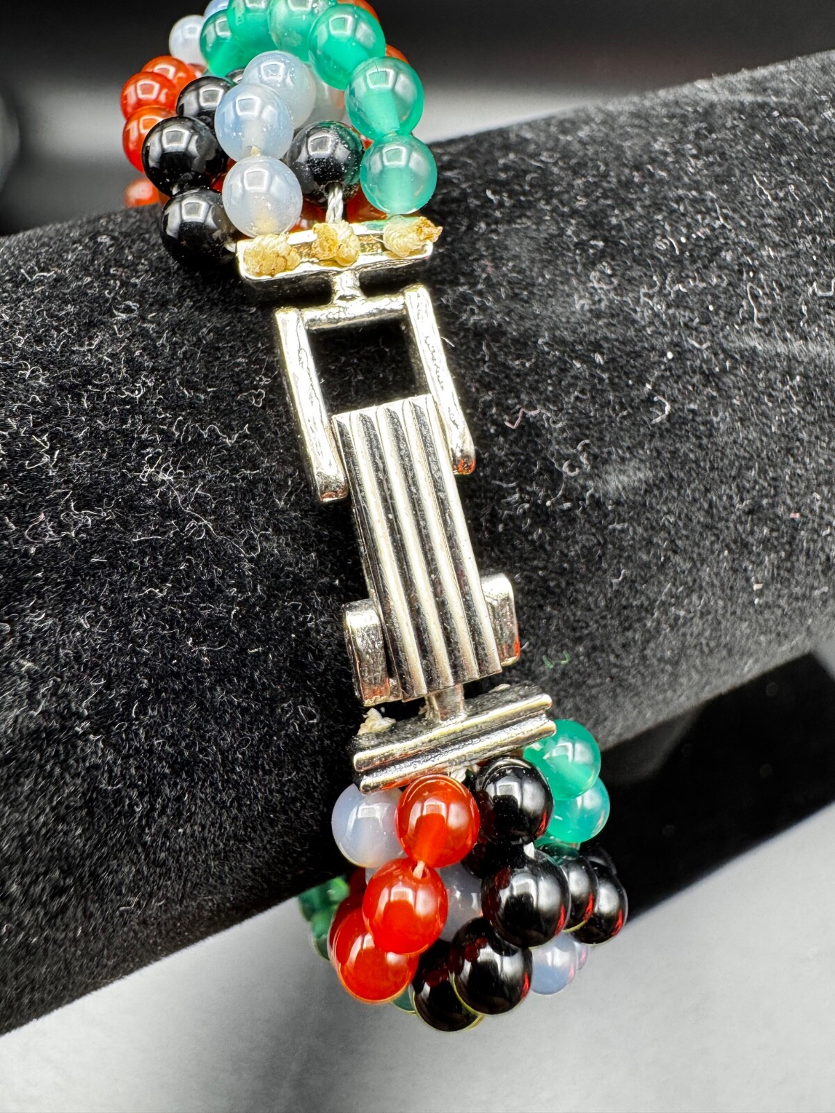 Geneva Watch with Green/Black/Red Bead Band 8 inches