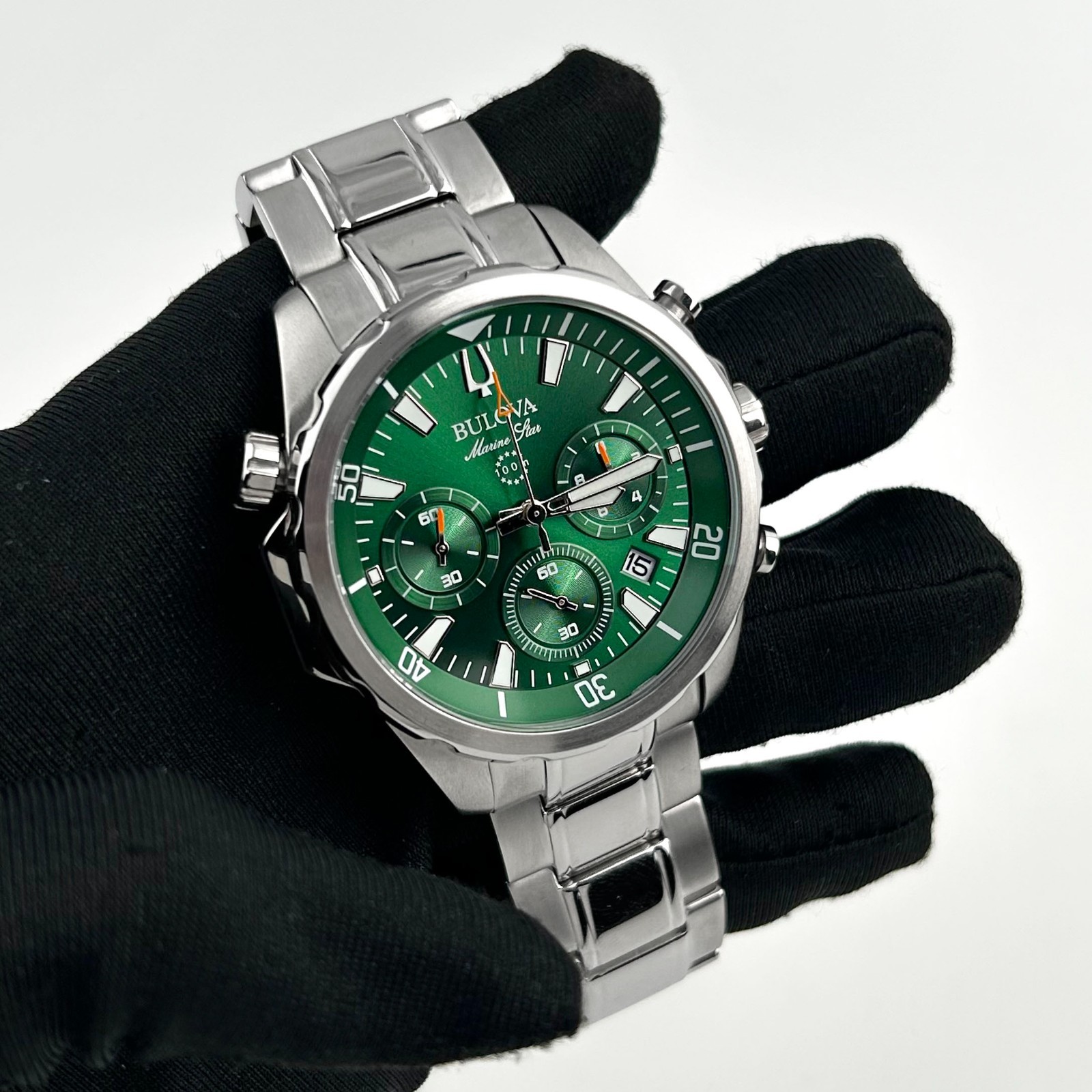 Bulova Marine Star 96B396 Men’s Classic Green Dial Chronograph Quartz Watch 43MM