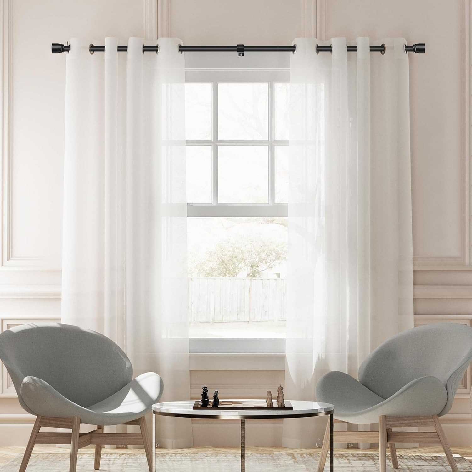 Hradecti 1′ Diameter Curtain Rods, 30-144 Inch, Black, Iron, Matte Black Painted