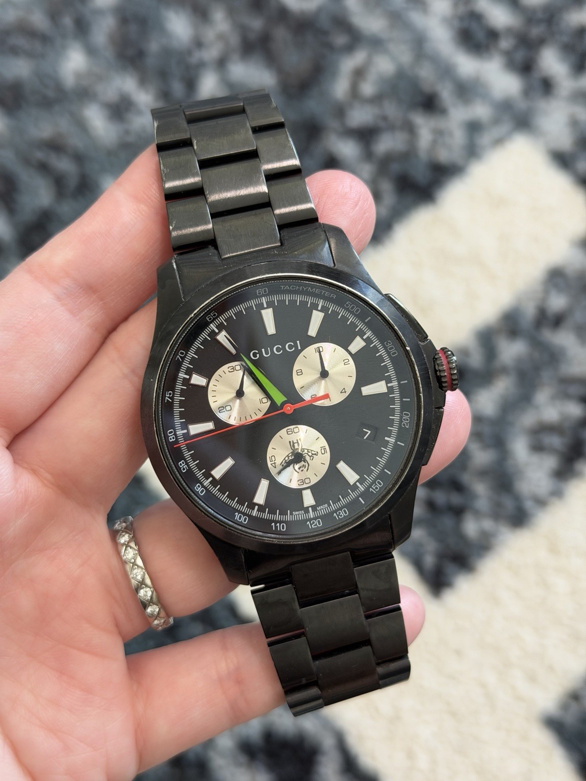 Auth GUCCI G-timeless Chronograph XL Black Dial Men’s Watch Bee Watch