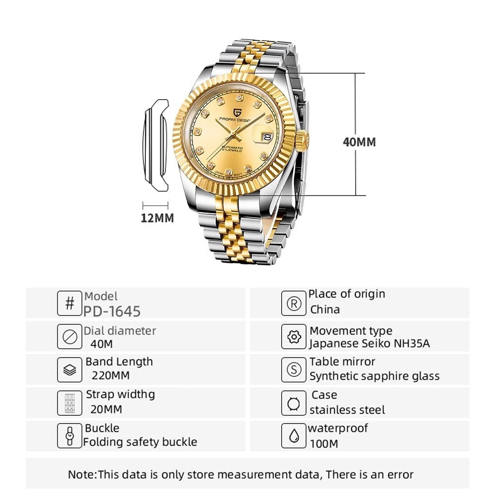 Pagani Design Automatic Watch 40mm Stainless Steel Date Display NH35