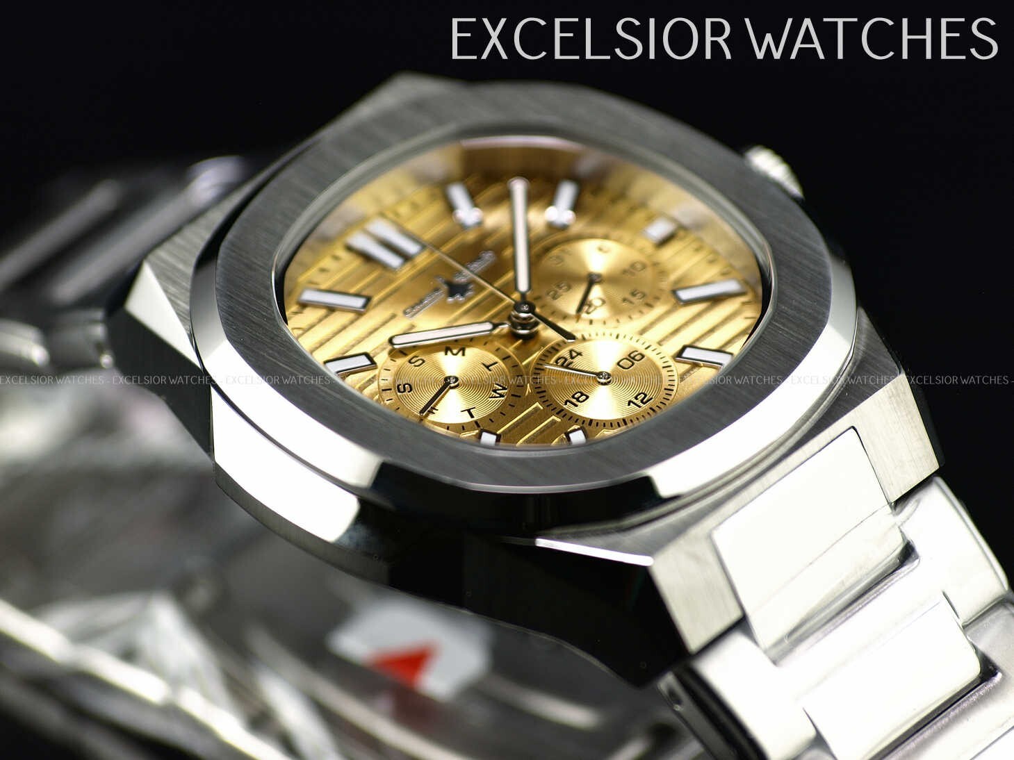 INVICTA CHASE DURER MEN’S 41MM NAUTILUS STYLE DAY DATE QUARTZ TAN DIAL SS WATCH