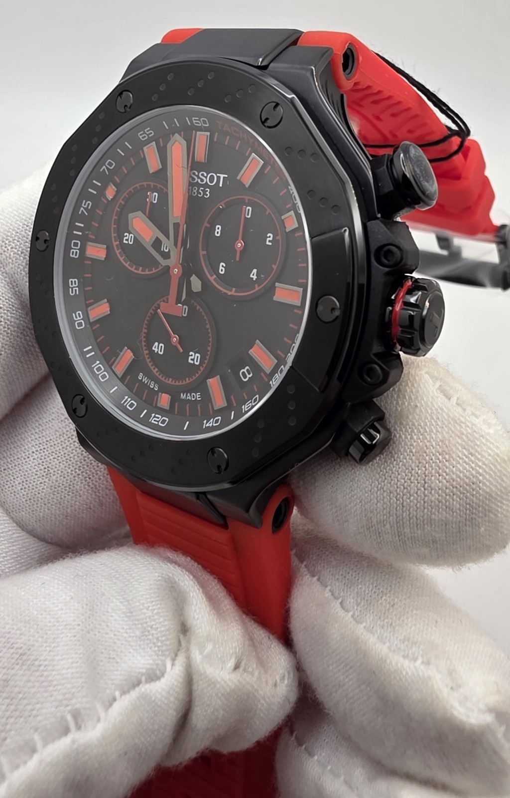 Tissot T-Race Chronograph Grey Dial Red Rubber Strap Watch T141.417.37.061.01