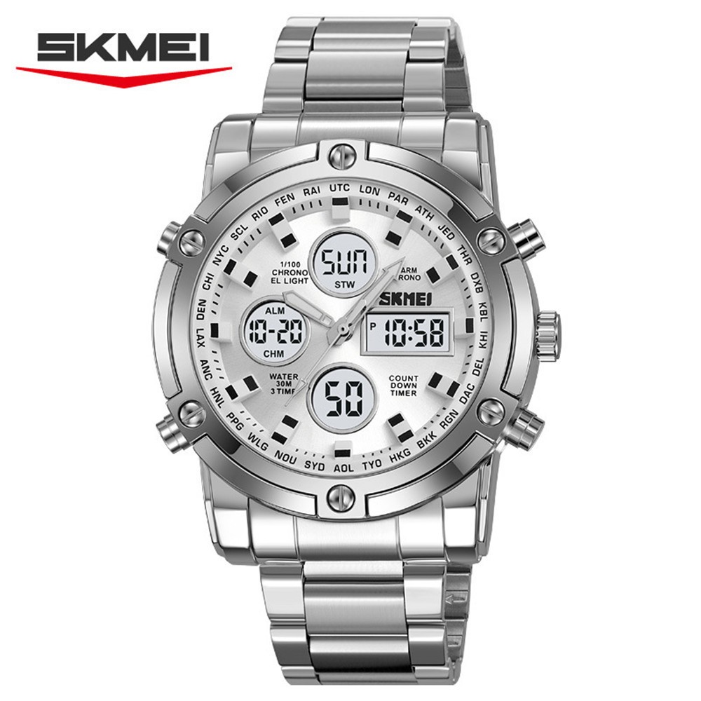 SKMEI Men Quartz Watch LED Digital Wristwatch Casual Male Steel Alarm Watches