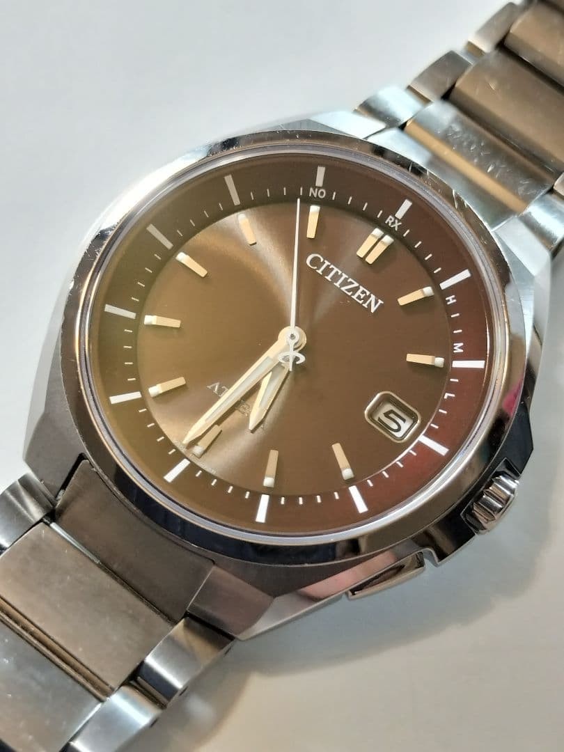 Rare brown dial Citizen Attesa radio-controlled solar watch, lightweight titaniu