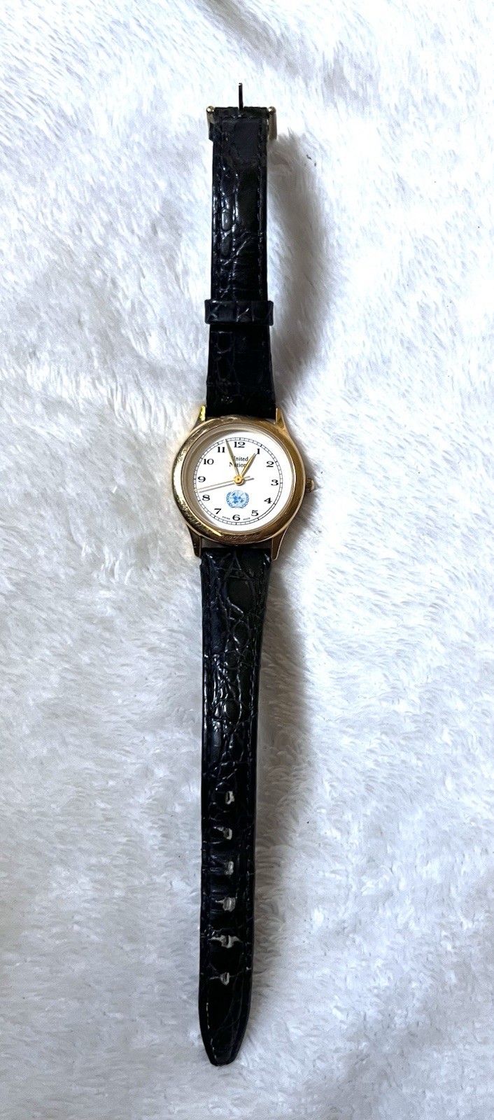 Vintage Women’s Quartz Dress Watch Gold Stainless Case White Dial Black Leather