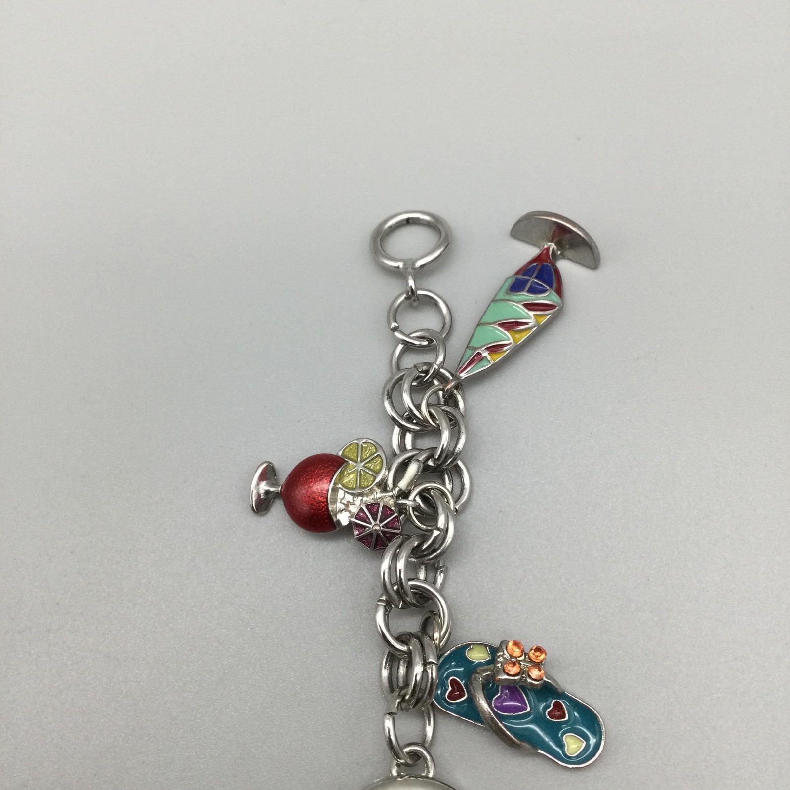 Bay Studio Charm Watch Womens 22mm Silver Tone Beach Charms New Battery 7.5″