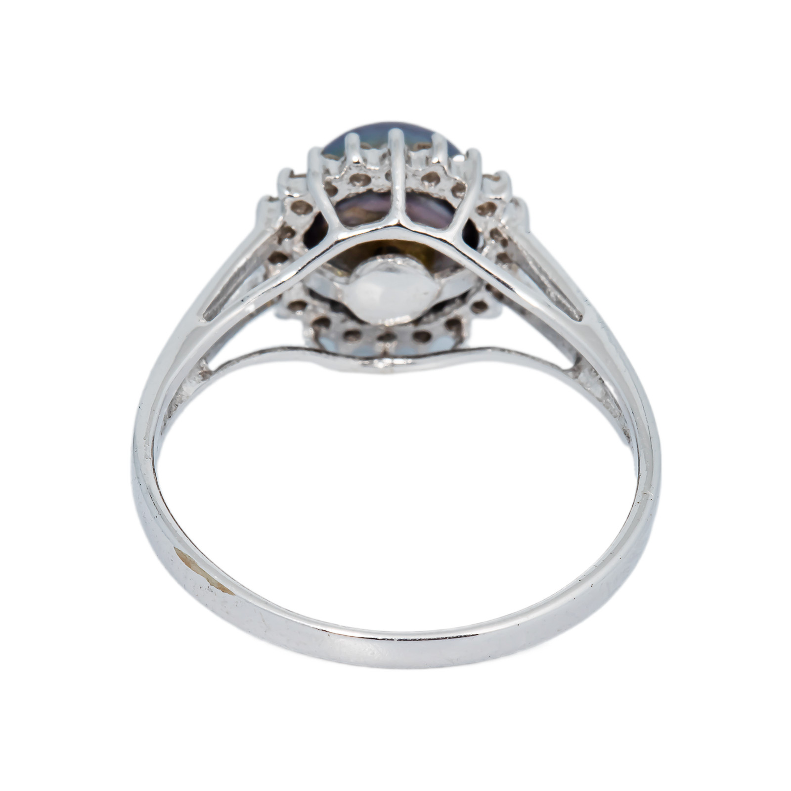 18k White Gold Black Pearl Diamond Ring ~0.25ct 2.2g 16.3mm