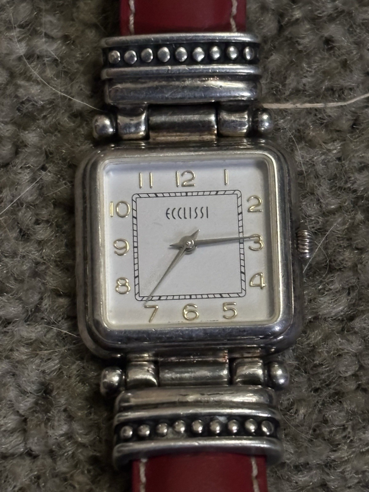Ecclissi 585 Women’s Quartz Sterling Silver Square White Dial Arabic Leather