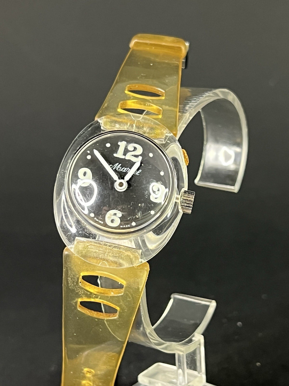 Marcel Mechanical Watch Swiss Mvmt Resin Case Domed Crystal Plastic Strap (597)