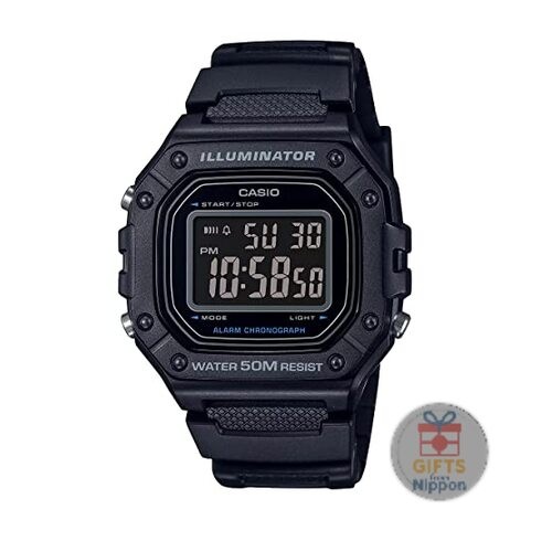 Casio W-218H-1BV Digital Watch Black Resin Case PU Band 44mm Quartz New